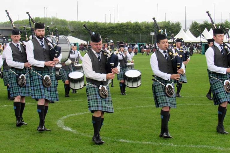 Inveraray Pipe Band marches into the circle today at the British Pipe Band Championships held in Paisley.
